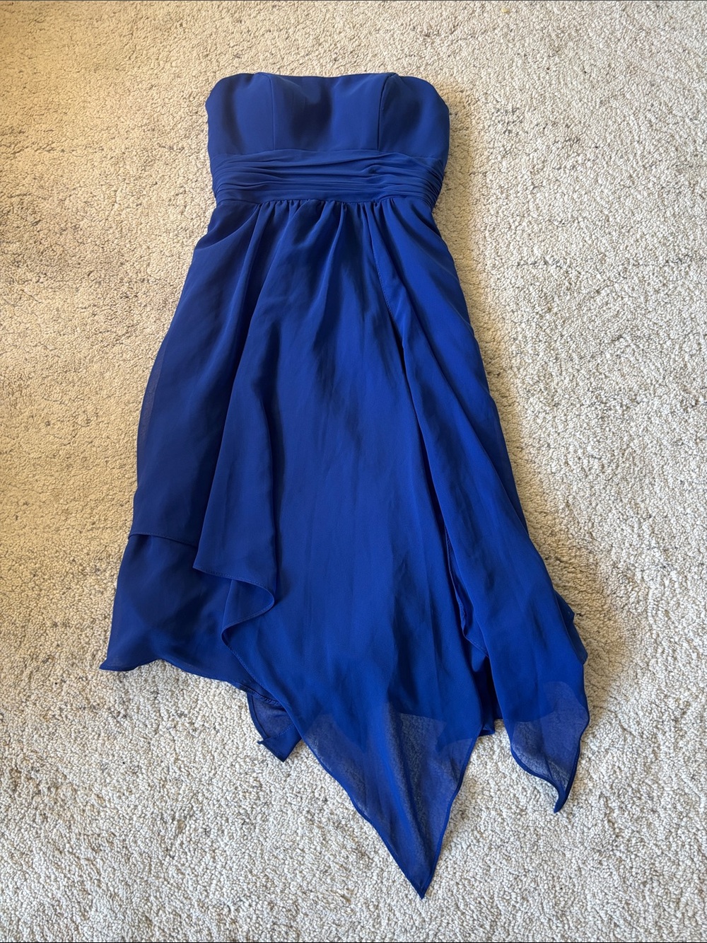 Alfred Angelo Women’s Strapless Royal Blue Handkerchief Hem Evening Gown Size 0